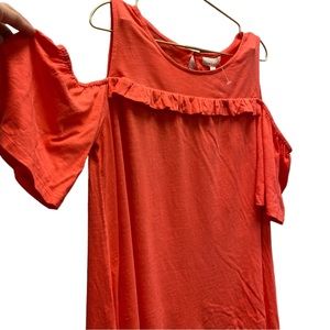 Cupio Ruffle Womans Of The Shoulder Tee Papaya Orange Size: XL 0103‎